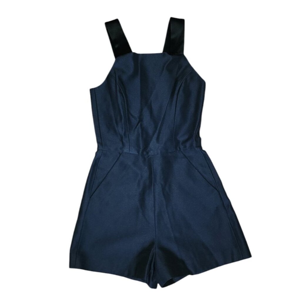 French Connection Romper‎ Womens Size 0 Solid All Black Pockets Sleeveless Cute